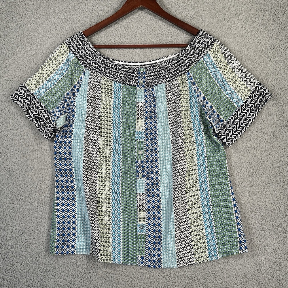Colette Collection Top Boho Blouse & Elastic Neckline, Size 3XL Rayon